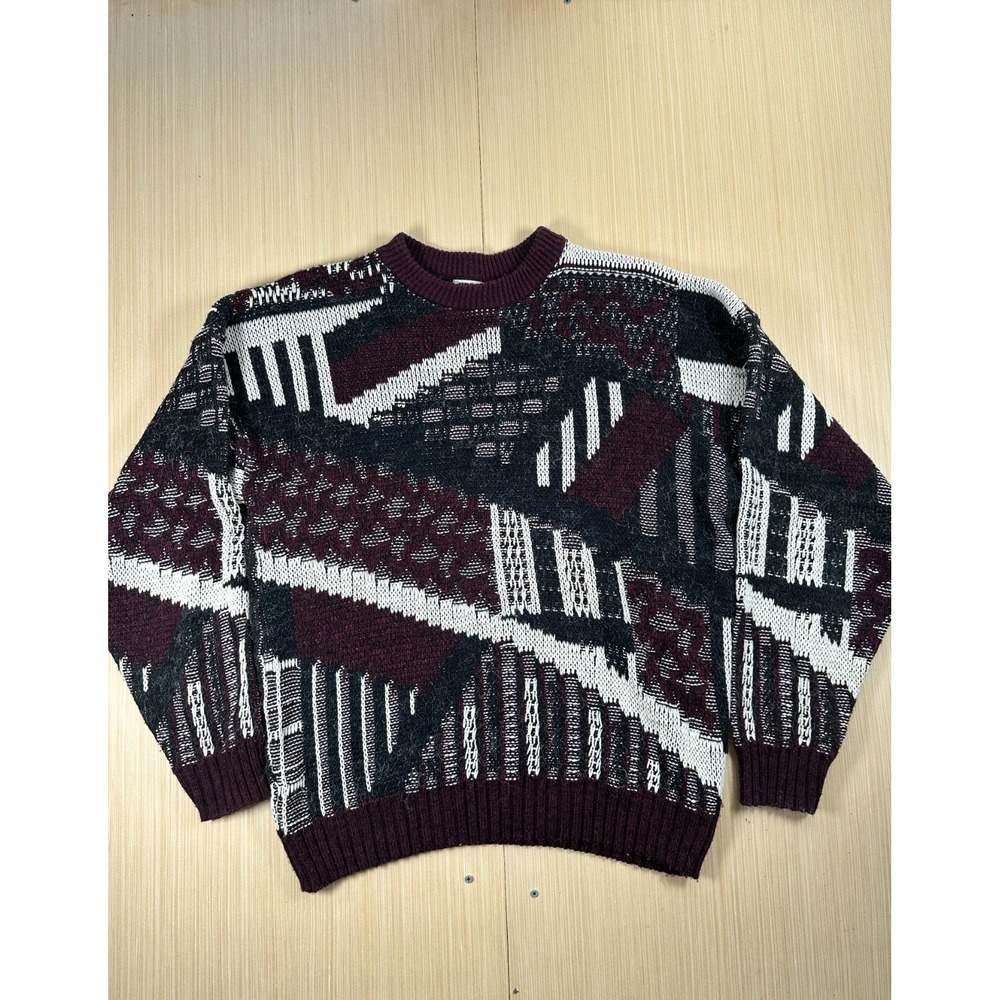 Vintage Upper Body Sweater Mens XL‎ Multicolor Geometric 100% Cotton Knitted